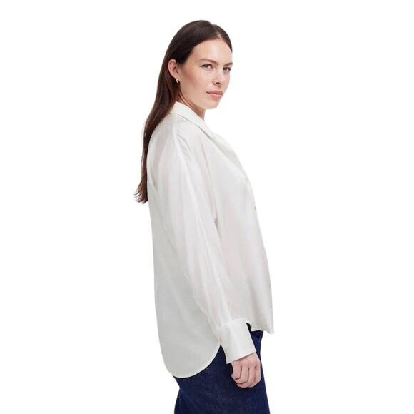 NWT Women’s Relaxed Dolman Button-Up Shirt White Tencel Size S - Picture 2 of 7